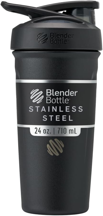 Sport Insulated Stainless Steel Shaker Bottle with Wire Whisk, 24-Ounce, Black – Protein Shakes & Hydration for Athletes & Fitness Enthusiasts, Easy Mixing, Keeps Drinks Cold, Lockable Lid
