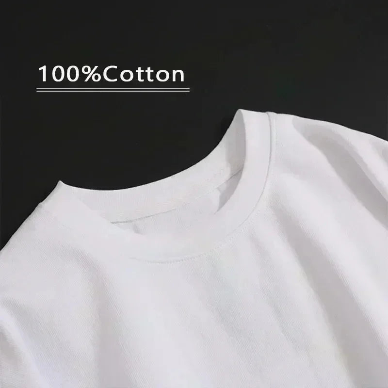 Short-Sleeved T-Shirt Top Heavy Cotton F1 Racing Printing Creative Loose White Opaque Half-Sleeved Shirt Durable and Resistant