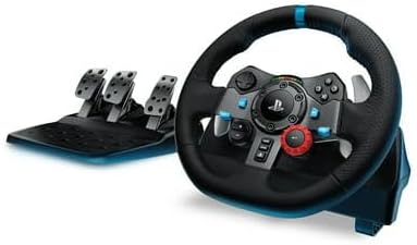 G29 Driving Force Racing Wheel and Floor Pedals, Real Force Feedback, Stainless Steel Paddle Shifters, Leather Steering Wheel Cover for PS5, PS4, PC, Mac - Black