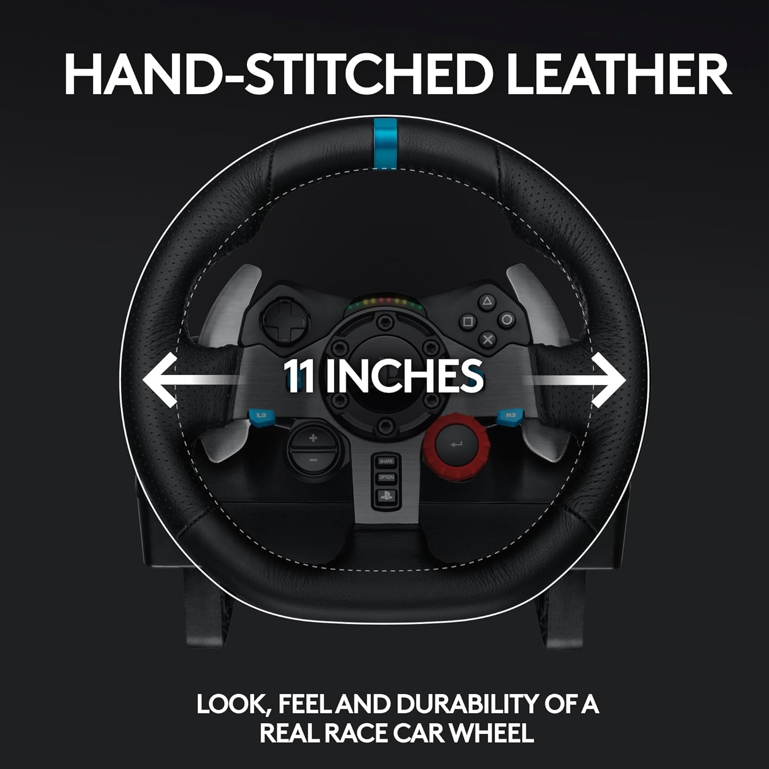 G29 Driving Force Racing Wheel and Floor Pedals, Real Force Feedback, Stainless Steel Paddle Shifters, Leather Steering Wheel Cover for PS5, PS4, PC, Mac - Black