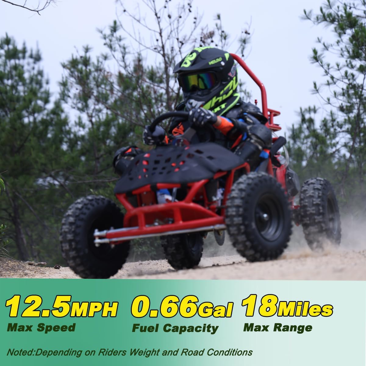Rover 50 Gas Powered Go Kart Pull Start Go Cart Rear Disc Brake with 6" Wheels (Black)