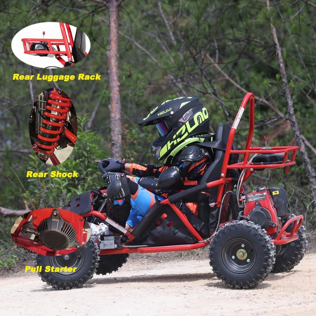 Rover 50 Gas Powered Go Kart Pull Start Go Cart Rear Disc Brake with 6" Wheels (Black)