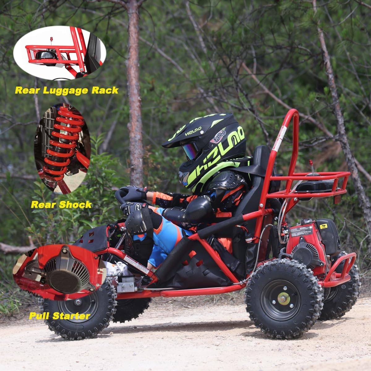 Rover 50 Gas Powered Go Kart Pull Start Go Cart Rear Disc Brake with 6" Wheels (Black)