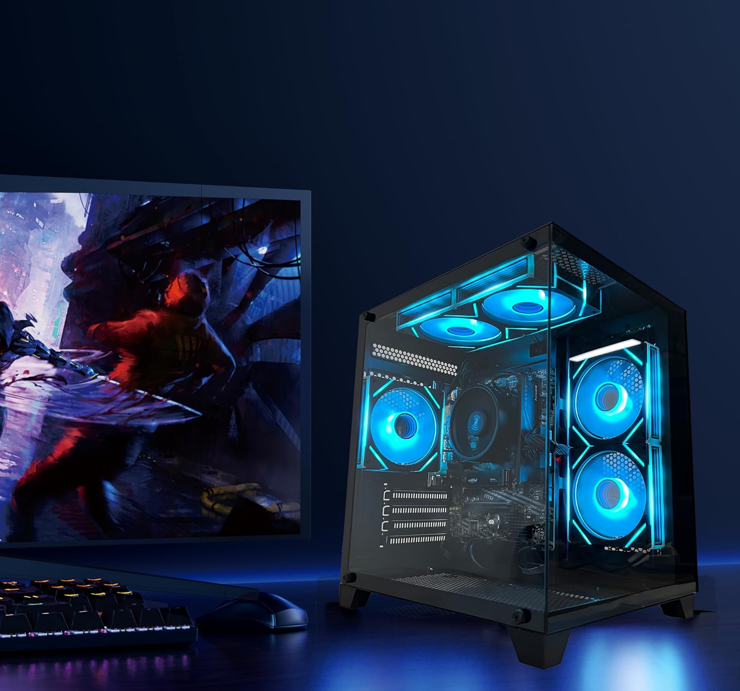 Gaming PC Desktop Computer AMD Ryzen 5 5600GT,16GB DDR4 3200Mhz,1Tb M.2 Nvme Pcle4.0 Gen4,550W 80PLUS Psu,Wifi,Game Design Office Console,Sea View Room, Towers Prebuilt PC (Black)