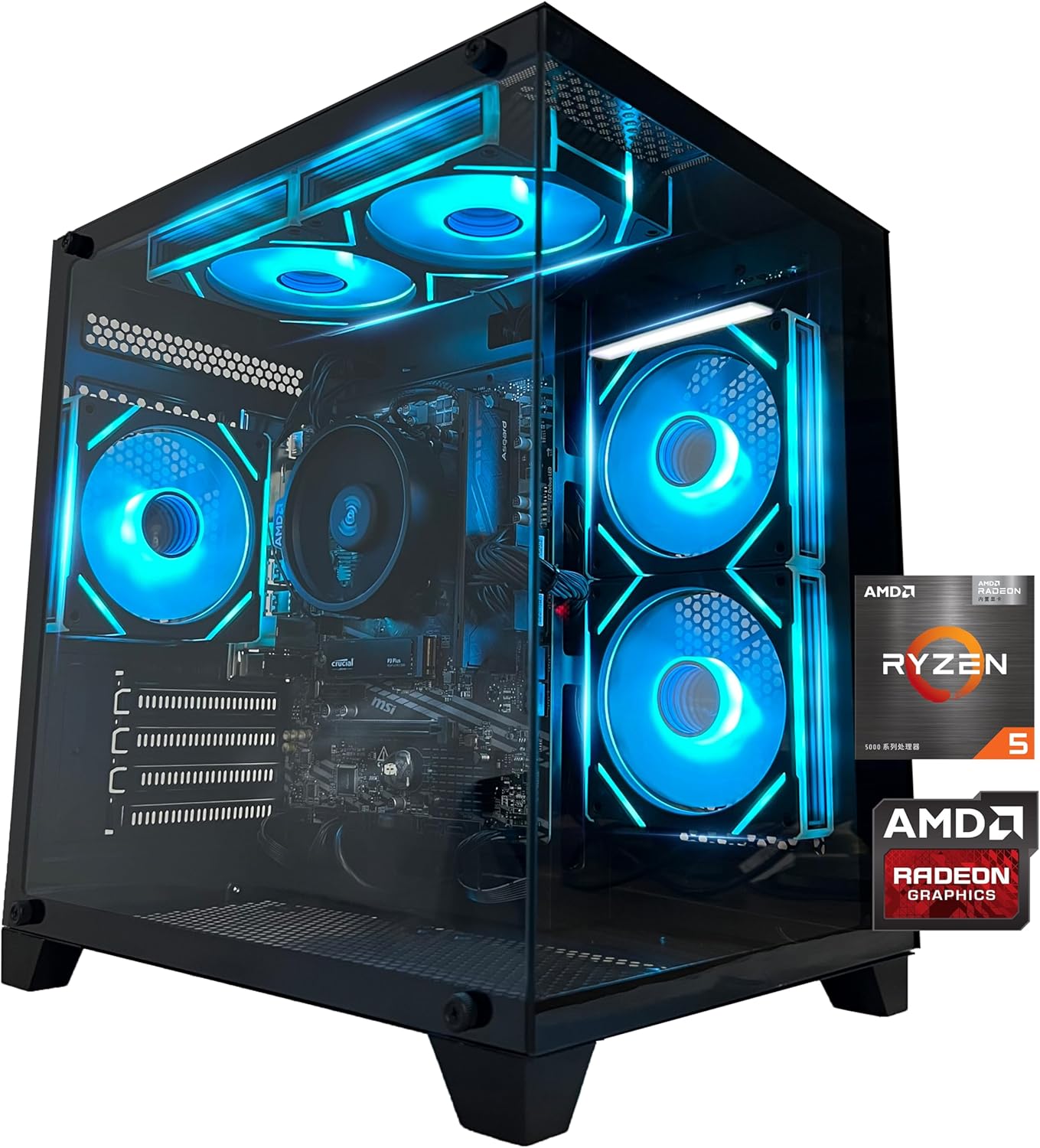 Gaming PC Desktop Computer AMD Ryzen 5 5600GT,16GB DDR4 3200Mhz,1Tb M.2 Nvme Pcle4.0 Gen4,550W 80PLUS Psu,Wifi,Game Design Office Console,Sea View Room, Towers Prebuilt PC (Black)