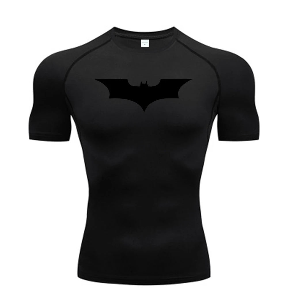 Bat Printed Men'S Tight T-Shirt Running Compression Compression T Shirt Gym Fitness Jogging Short Sleeve Male Casual Shirt Tops