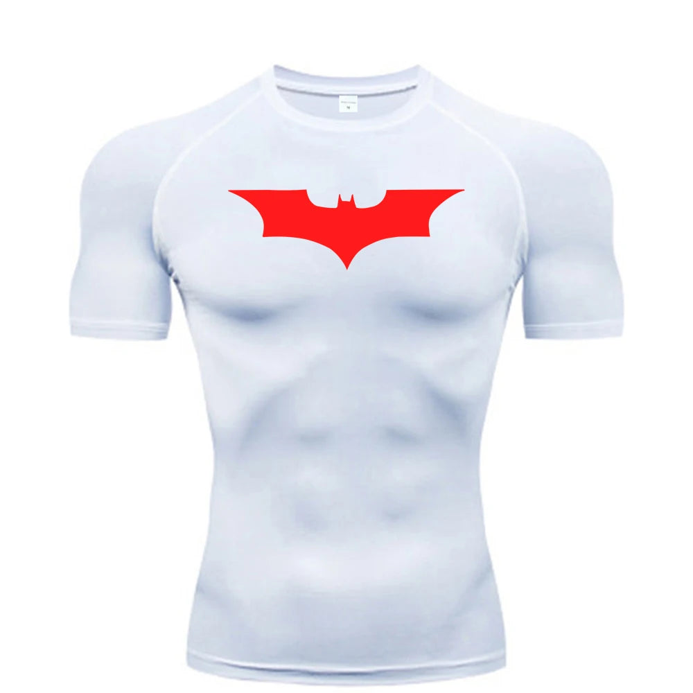 Bat Printed Men'S Tight T-Shirt Running Compression Compression T Shirt Gym Fitness Jogging Short Sleeve Male Casual Shirt Tops