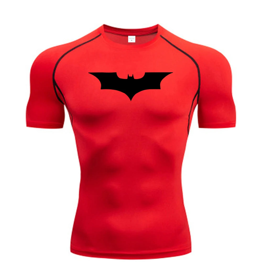Bat Printed Men'S Tight T-Shirt Running Compression Compression T Shirt Gym Fitness Jogging Short Sleeve Male Casual Shirt Tops