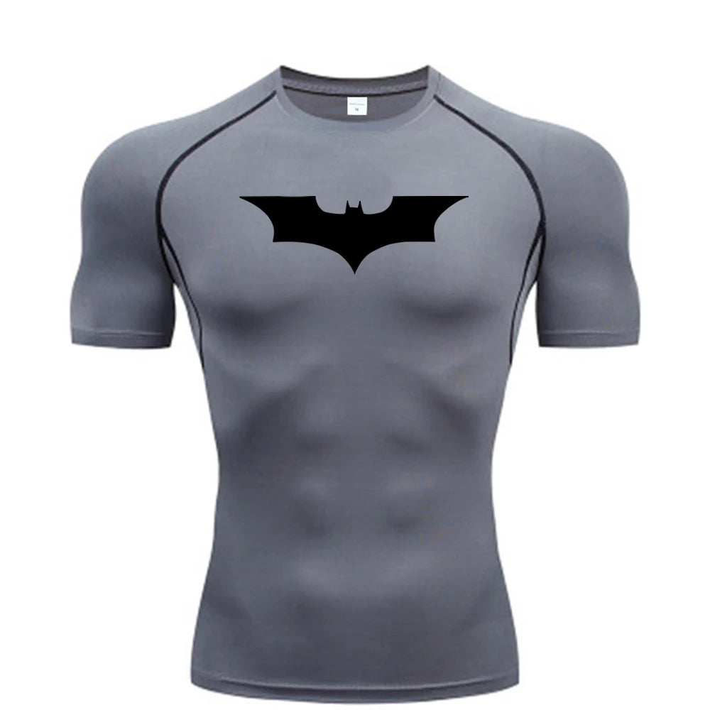 Bat Printed Men'S Tight T-Shirt Running Compression Compression T Shirt Gym Fitness Jogging Short Sleeve Male Casual Shirt Tops