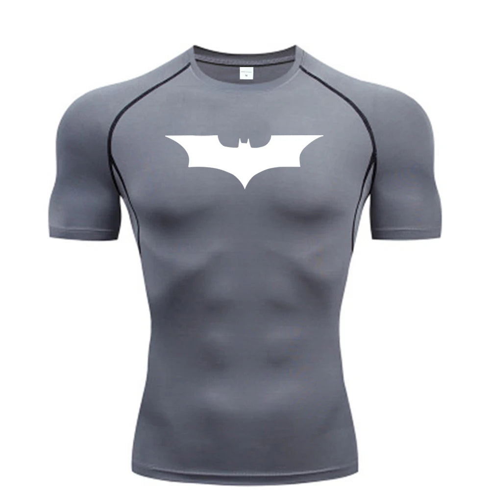 Bat Printed Men'S Tight T-Shirt Running Compression Compression T Shirt Gym Fitness Jogging Short Sleeve Male Casual Shirt Tops