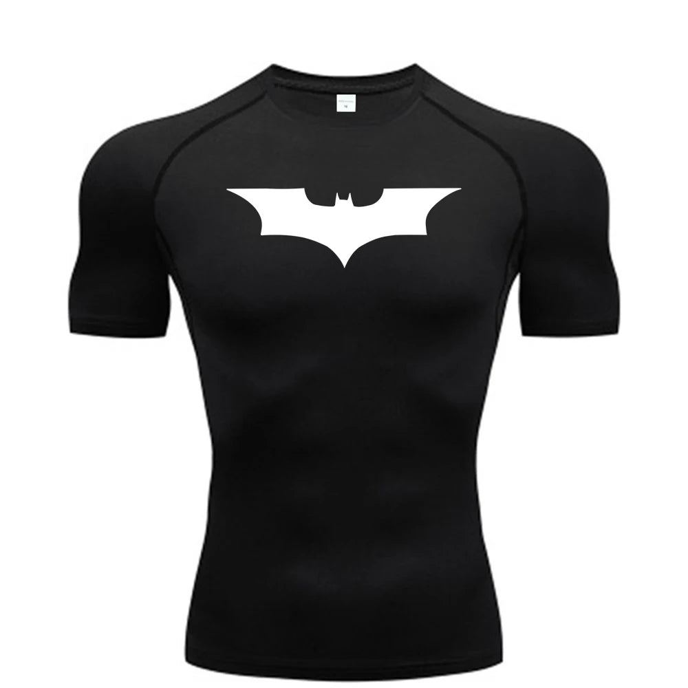Bat Printed Men'S Tight T-Shirt Running Compression Compression T Shirt Gym Fitness Jogging Short Sleeve Male Casual Shirt Tops