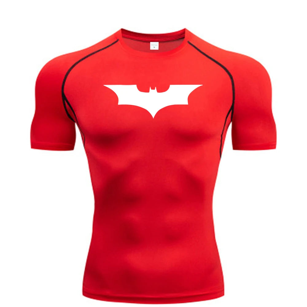 Bat Printed Men'S Tight T-Shirt Running Compression Compression T Shirt Gym Fitness Jogging Short Sleeve Male Casual Shirt Tops