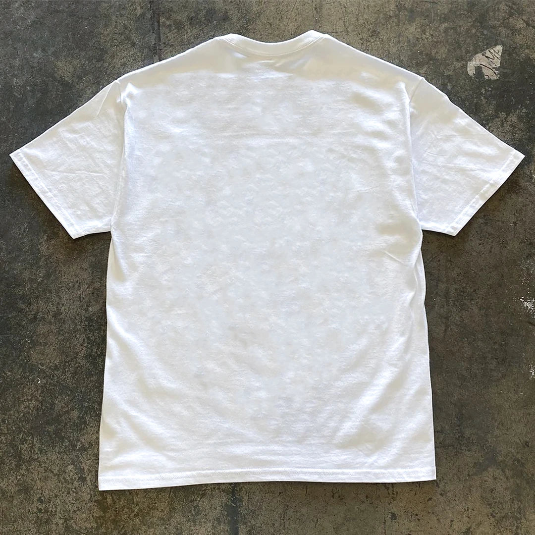 Short-Sleeved T-Shirt Top Heavy Cotton F1 Racing Printing Creative Loose White Opaque Half-Sleeved Shirt Durable and Resistant