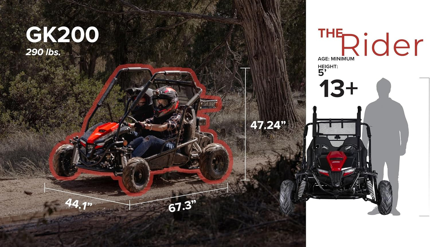 GK200 196Cc Gas Powered Dual Seat Go-Kart, Reverse Gear, Adjustable Suspension, 275 Lbs Maximum Load, off Road Adventure Vehicle